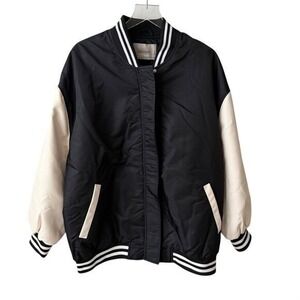 Hudson Baseball Collar Oversized Bomber Jacket Black and White Varsity Large NWT